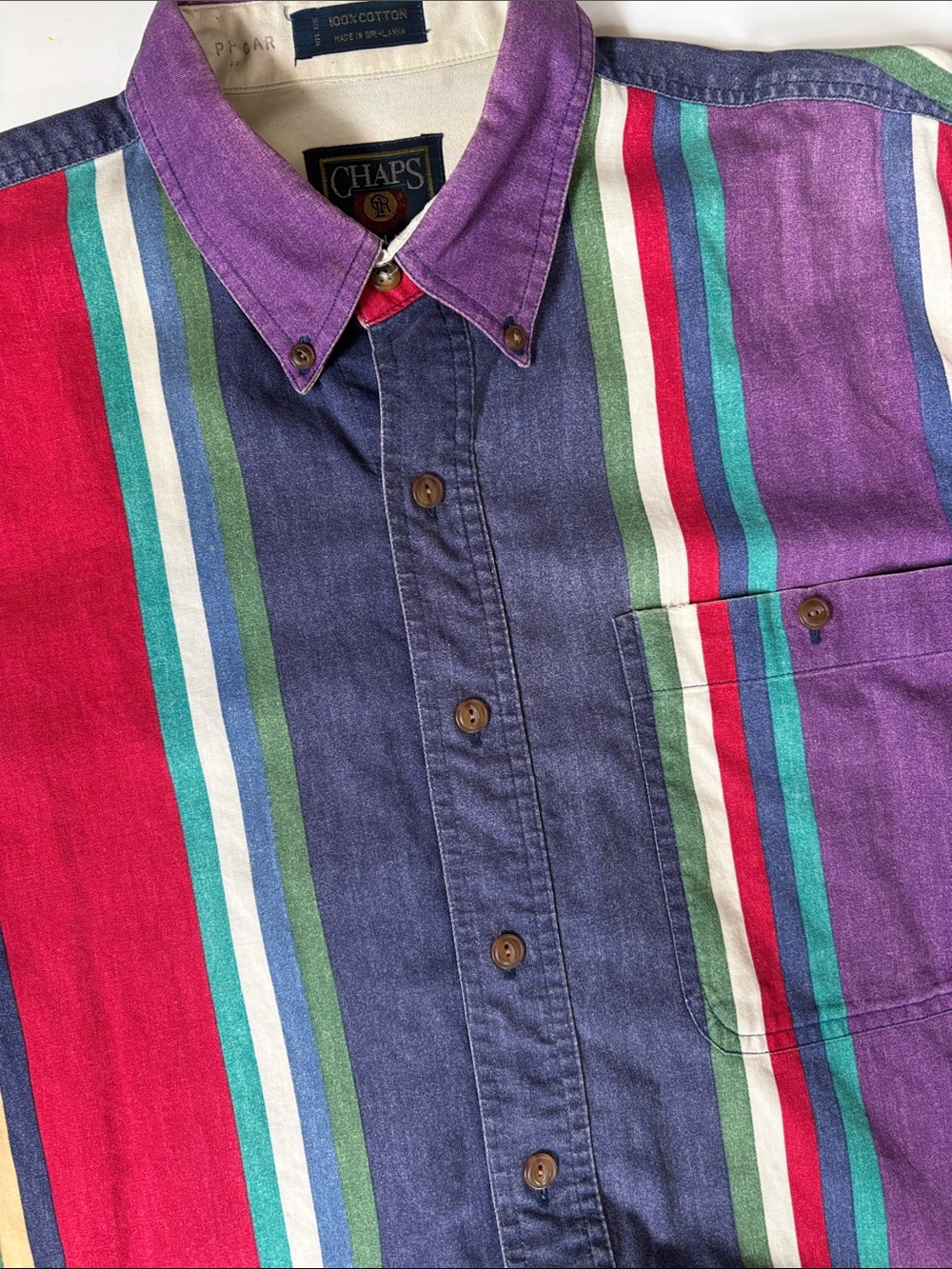 Vintage Chaps Ralph Lauren Striped SS Button Shirt Western Retro Mens Medium